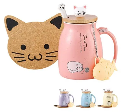 Productafbeelding van Koffiekop van keramiek met deksel en lepel, 380 ml, paars-roze