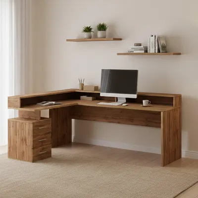 Produktbild von Schreibtisch Dcerretell, Eckschreibtisch mit Platte, Mehrzweck-Büroschreibtisch, 180x90h160 cm, Eiche