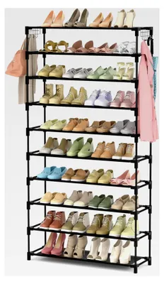 Produktbild von Schuhregal mit 10 Ebenen, Metall Schuhschrank für 50 Paar Schuhe, 155 cm hoch, platzsparender Schuhorganizer in Schwarz für Flur, Wohnzimmer und Eingang