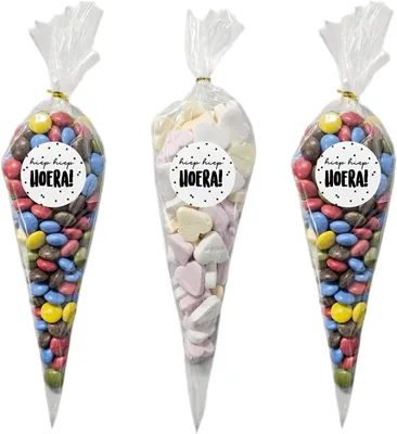 Imagen del producto de Bolsas transparentes de celofán, con punta, de 30x16 cm, paquete de 50 unidades, con 60 etiquetas para regalos