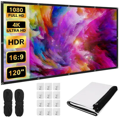 Produktbild von Projektionswand 300 cm, 16:9 HD 4K, faltbar tragbar waschbar weiß, für Heimkino