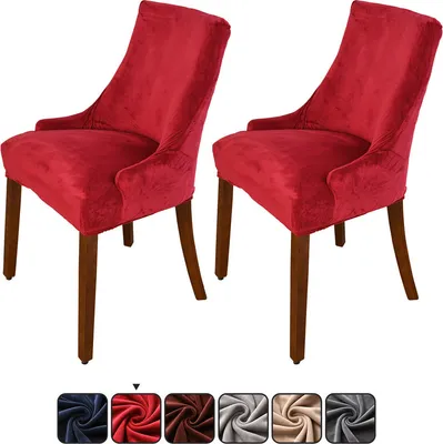 Produktbild von 2 PCS Samt Stretch Ohrensesselbezug Schonbezug Wiederverwendbare Sesselschutzhülle für Esszimmer Bankett Wohnkultur, Rot