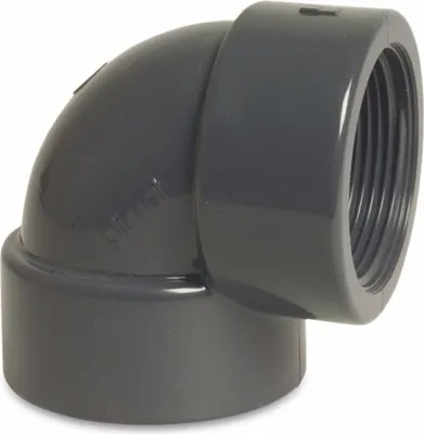 Produktbild von Mega Winkel 90° PVC-U 50 mm x 1 1/2 Zoll Klebemuffe x Innengewinde 10 bar, grau