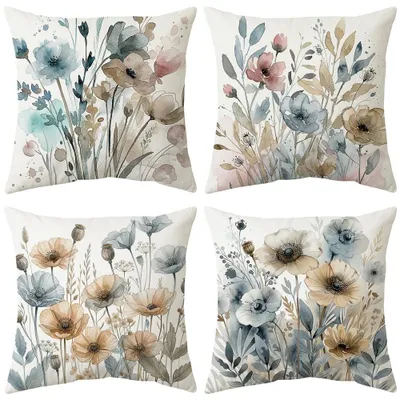 Image de Ensemble de 4 taies d'oreiller motif floral, 40 x 40 cm
