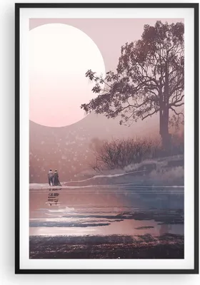 Produktbild von Gerahmtes Poster - Schwarzer Rahmen - Mond Paar Baum - 61x91,5 cm - Wand Bild - Wanddeko - Wandbilder - Kunstposter - Wandposter - Bilderrahmen - Bilder - Kunstdruck - Wandbild - P2BPA61x91-4236