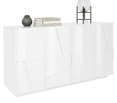 Produktbild von Kommode Dlanzar, Küchen-Sideboard mit 4 Türen, Wohnzimmer-Buffet, 100 %  Italy, cm 162x44h86, glänzend weiß