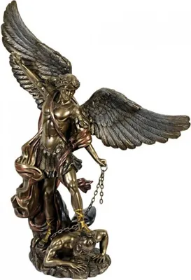 Image de Archange Michel au combat, figurine bronzée et colorée, figurine de collection