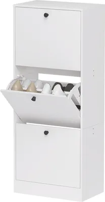 Obrázek produktu pro Botník se 3 klopami, překlápěč bot, botník s nastavitelnou přepážkou, úzký botník na 12 párů bot 47 x 28 x 115 cm, bílá