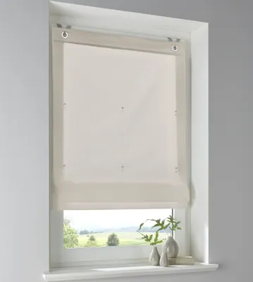Produktbild von Raffrollo Stig aus 100% Baumwolle in natur einfarbig, Blickdicht, Montage ohne Bohren, mit Fensterhaken, Breite 45 x Höhe 140 cm
