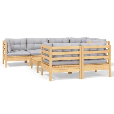 Produktbild von 8-tlg. Garten-Lounge-Set mit Grauen Kissen Kiefer Massivholz
