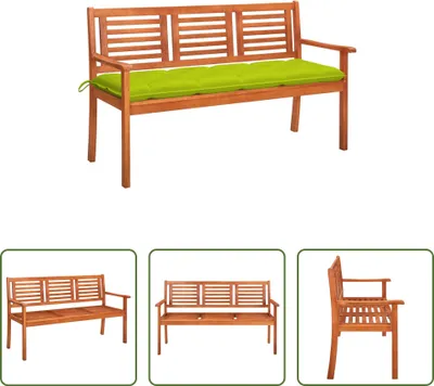 Produktbild von The Living Store 3-Sitzer-Gartenbank mit Auflage 150 cm Massivholz Eukalyptus