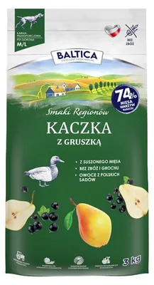 Produktbild von Baltica Adult Ente mit Birne M/L 3kg Getreidefreies Trockenfutter für mittelgroße und große Hunde