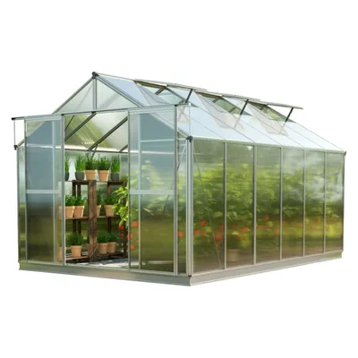 Produktbild von GFP Gewächshaus Topas 6 aus Alu 225x384 cm ca. 8 mm Doppelstegplatten mit Fundamentrahmen, automatischer Fensteröffner