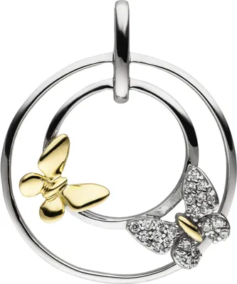 Produktbild von Anhänger 2 Schmetterlinge auf 2 Kreisen mit 24 Zirkonia 925 Silber teilvergoldet