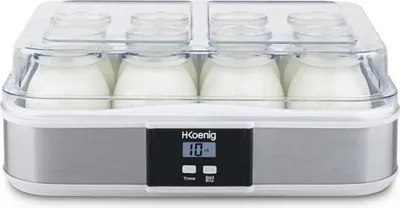 Obrázok produktu pre Jogurtovač HKoeNIG ELY120, 12 sklenených nádob (160 ml), 1 nádoba na syr (1,2 l), programovateľný do 15 hodín, 15 W