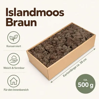 Islandmoos Braun, Braun, 500 g – Maße und Liefermenge auf einen Blick