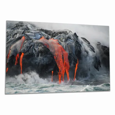 Produktbild von Wallario Herdabdeckplatte aus Glas, Größe 90 x 52 cm 1-teilig, Motiv Lavastrom ins Meer