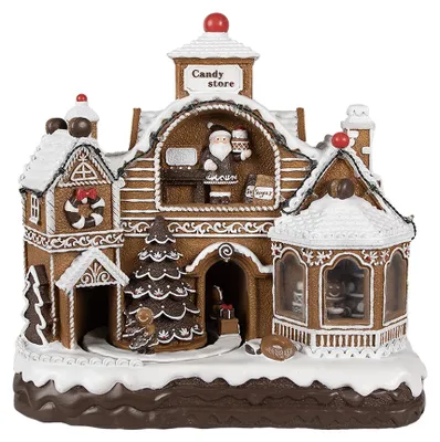 Produktbild von Clayre & Eef Weihnachtsdekoration mit LED-Beleuchtung und Musik 33x17x30 cm Braun Kunststoff Lebkuchenhaus