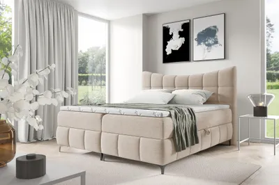 Produktbild von Boxspringbett Schlafzimmerbett CHARLES 120x200cm Stoff Freya Latte