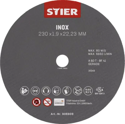 Produktbild von STIER Trennscheibe 230 x 1,9 x 22,23 gerade Inox/Edelstahl