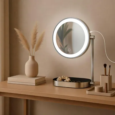 Produktbild von CLP Schminkspiegel Winslet 360° doppelseitig 1X/10X Vergrößerung LED Touch-Schalter weiß