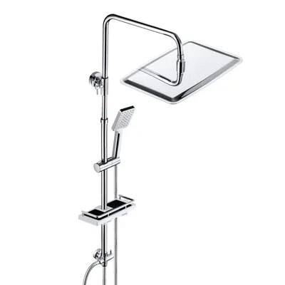 Produktbild von JOHO Regendusche Duschsystem ohne Duscharmatur Chrom Duschset mit Ablage, Duschkopf, Duschstange, Duschschlauch, Kopfbrause 35*25cm
