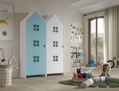 Produktbild von Kleiderschrank >CASAMI BRUGES< in Korpus Weiß / Front Blau u. Weiß, MDF