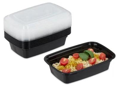 Meal Prep Boxen, 10er Set, 1 Liter, auslaufsicher, schwarz