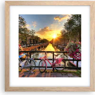 Produktbild von Gerahmtes Poster - Rahmen in heller Eiche - Bikes Kanal Amsterdam Architektur - 30x30 cm - Wand Bild - Wanddeko - Wandbilder - Wandposter - Bilderrahmen - Bilder - Kunstdruck - P2NAC30x30-3081