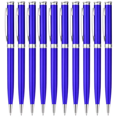 Produktbild von 10 Stück Kugelschreiber, Drehkugelschreiber mit schwarzer Tinte, Metallgehäuse, langlebige Großraummine, ideal für Büro Schule unterwegs (0,7 mm blau)