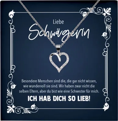 Produktbild von 22Feels Echt Silber Halskette - Schwägerin Geschenk Frauen Schmuck Set Hochzeit Geburtstag Weihnachten - Herz Anhänger, Karte