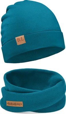 Produktbild von Bubalove | Kinder Beanie Mütze | Loop Schal | SET | Türkis | 56-60 cm | Frühling | Kindermützen für Jungen und Mädchen