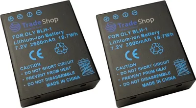 Produktbild von 2x Trade-Shop Li-Ion Kamera-Akku 7,4V / 2600mAh kompatibel mit Olympus Digitalkameras wie E-M1 Mark II ersetzt BLH-1 BLH1