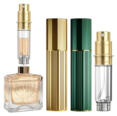 Immagine prodotto di Flacone spray ricaricabile da 10 ml, color oro e verde