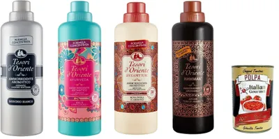 Produktbild von Testpaket Tesori d'oriente weichspüler softener Muschio Bianco byzantium Ayurveda Hammam 4x 750ml + Italian Gourmet polpa 400g
