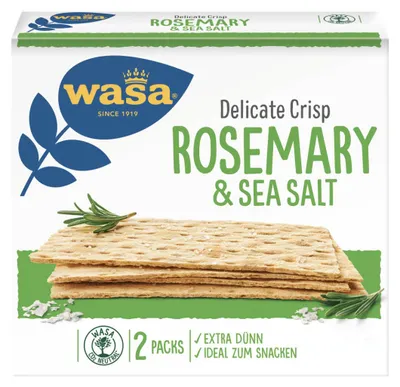 Zdjęcie produktu dla Pieczywo chrupkie Wasa Delicate Crisp Rozmaryn i sól ekstra cienkie 190g