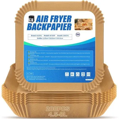 Obrázok produktu pre XXL štvorcový papier na pečenie, 200 ks, 4,5–8 l, pre fritézu s horúcim vzduchom, 20 cm, pre Airfryer