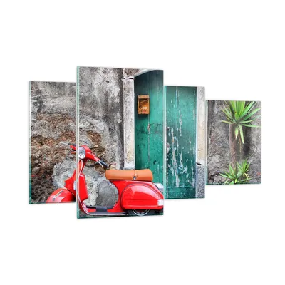Produktbild von Bilder auf glas - Scooter transport italien retro - 120x70cm - Glasbilder - Wandbilder - Kunstdruck - zum Aufhängen bereit - Wanddekoration aus Glas - Glas Bilder - Wandbild auf Glas - GDL120x70-2571