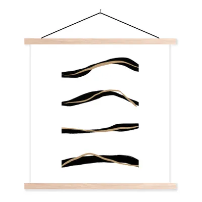 Produktbild von MuchoWow® Textilposter Linie - Schwarz - Design 40x40 cm mit holzfarbenen Rahmen - Posterleiste
