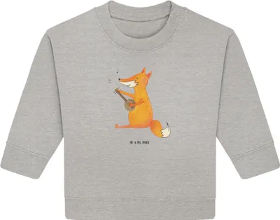 Produktbild von Mr. & Mrs. Panda Organic Baby Pullover Fuchs Gitarre 6. - 12. Monat - Heather Grey - Geschenk, Bullover, Musik, Optimistisch, Lagerfeuer, Singen, Sängerin