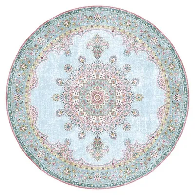 Zdjęcie produktu dla Dywan okrągły vintage - Lily Medallion Turkusowy/Jasnoniebieski