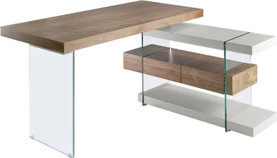 Zdjęcie produktu dla Biurko Angel Cerdá z szarego drewna i hartowanego szkła z blatem z drewna orzechowego 3003