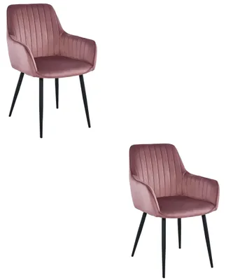 Image de Chaise - Leobert - Solden - Velours Rose/Pieds Noirs - Lot De 2
