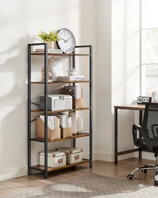 Produktbild von VASAGLE knihovna s 5 úrovněmi 153 x 66 x 30 cm úložný regál průmyslový design ocelový rám dřevotříska vintage hnědočerná LLS061B01