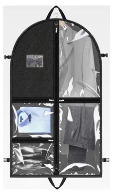 Produktbild von Kleiderhülle 110×60 cm faltbar mit 4 Taschen, Kleidersack mit Reißverschluss, staubdicht, für Reisen mit Anzug, Mantel, Hemden, Jacken (schwarz)