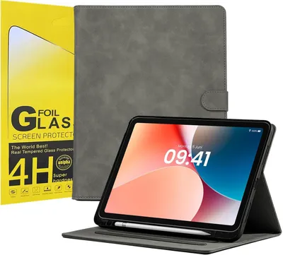 Produktbild von LBH Tablet Schutzhülle + 2x 4H Displayfolie für Apple iPad Air 5 10.9 Zoll Cover Case Schutz Tablet Farbe: Grau