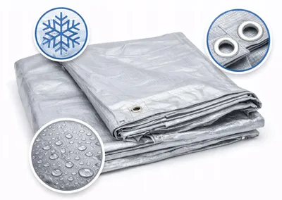 Zdjęcie produktu dla Plandeka okryciowa wzmocniona Premar 5 x 8 m srebrna 130 g/m² wodoodporna UV z oczkami