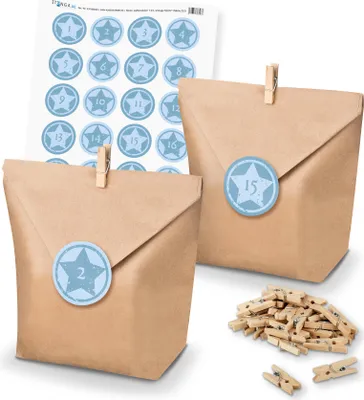 Produktbild von Adventskalender Set 22 Geschenktüten + Klammern + Sticker