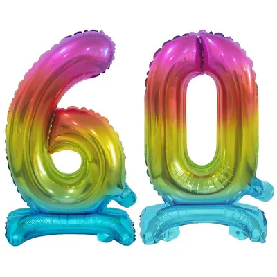 Produktbild von Stehender Folienballon Zahl 60 Regenbogen bunt 38 cm