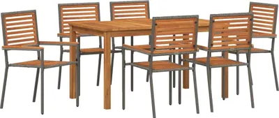 Immagine prodotto di vidaXL Set da pranzo da giardino, 7 pezzi, grigio, legno massello di acacia